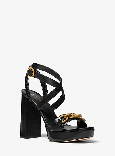 Shop Michael Kors Kailey Embellished Leather Platform Sandal In Black