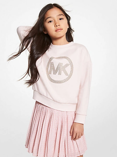Shop Michael Kors Studded Logo Cotton Sweatshirt In Pink