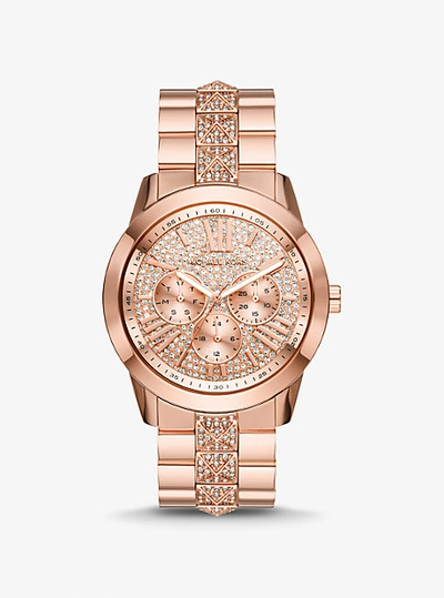 Shop Michael Kors Oversized Bryn Pavé Rose Gold-tone Watch
