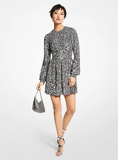 Shop Michael Kors Sequined Leopard Print Georgette Dress In Grey