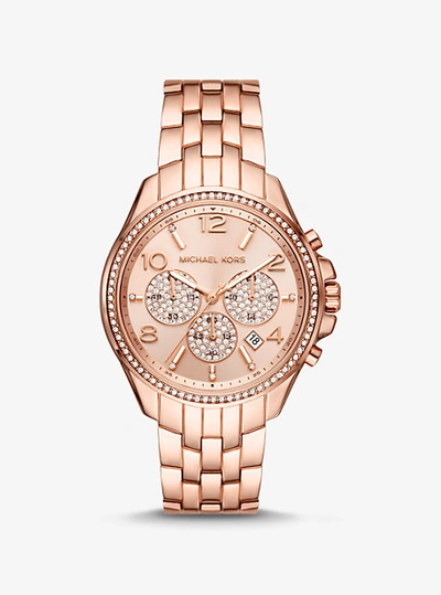 Shop Michael Kors Oversized Pilot Pavé Rose Gold-tone Watch