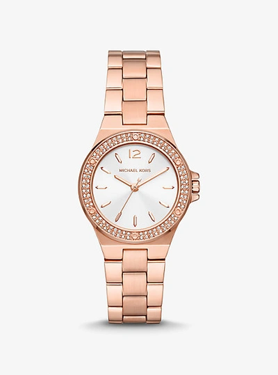 Shop Michael Kors Mini Lennox Pavé Rose Gold-tone Watch