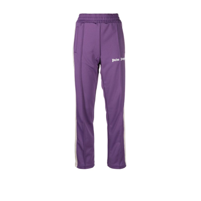 Shop Palm Angels Purple Logo Print Track Pants