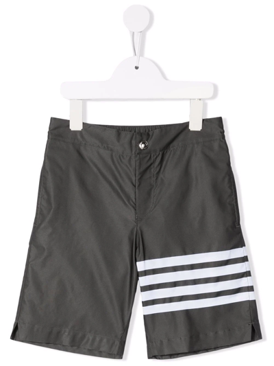 Shop Thom Browne 4 Bar Print Swim Shorts In Grey