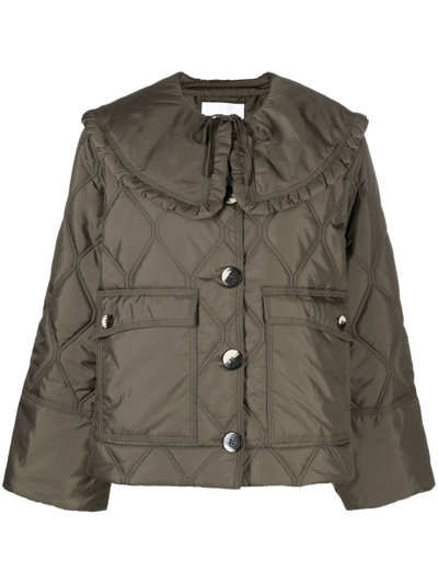 Ganni Ripstop Recycled Quilted Oversized Ruffle Collared Jacket In ...