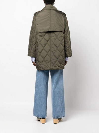 Shop Ganni Geometric-quilted Panelled Jacket In 绿色