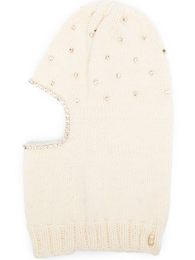 Shop Rosantica Crystal-embellished Knitted Balaclava In 白色