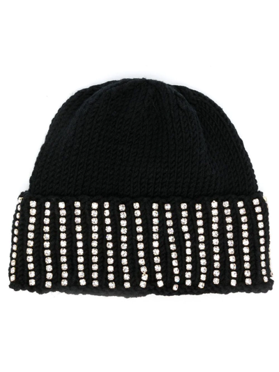 Shop Rosantica Crystal-embellished Beanie Hat In 黑色