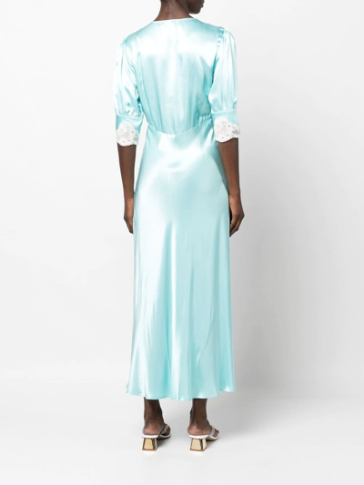 Shop Rixo London Simone Lace-trim Maxi Dress In 蓝色
