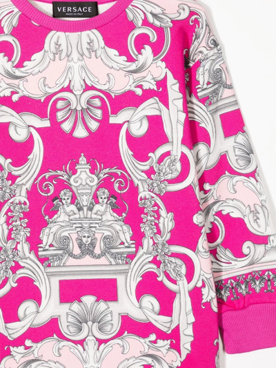 Shop Versace Baroque-print Sweatshirt Dress In 粉色