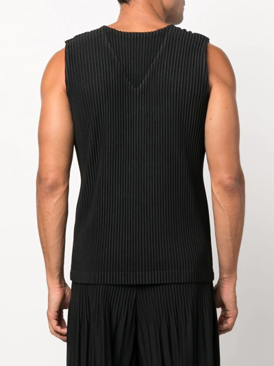 Shop Issey Miyake Fully-pleated V-neck Vest In Black