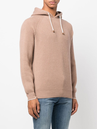 Brunello Cucinelli Cashmere Ribbed Hoodie In 中性色