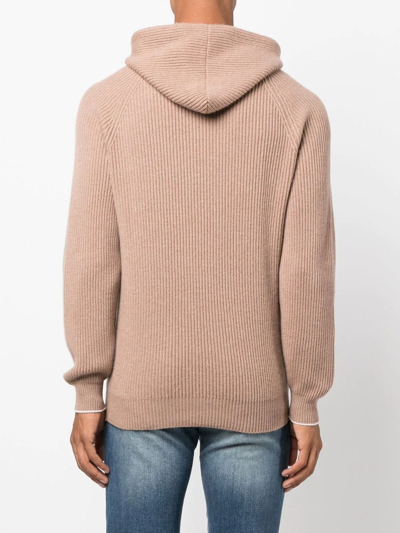 Brunello Cucinelli Cashmere Ribbed Hoodie In 中性色