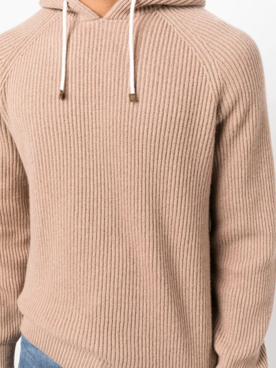 Brunello Cucinelli Cashmere Ribbed Hoodie In 中性色