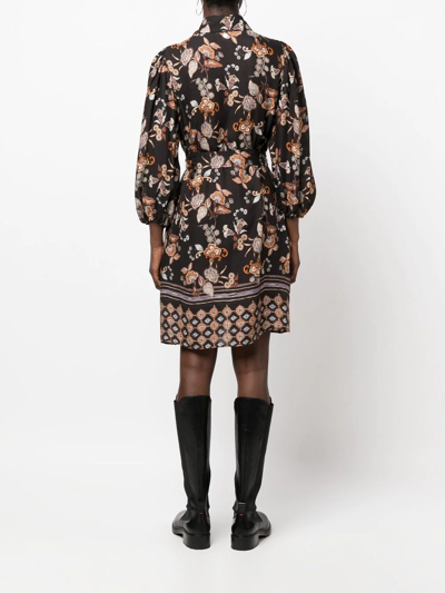Shop Liu •jo Floral-print Shirt Dress In Brown