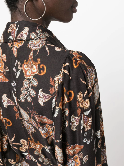 Shop Liu •jo Floral-print Shirt Dress In Brown