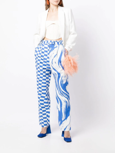 Christopher John Rogers Wave Check High-rise Bi-print Tapered Pant In 白色