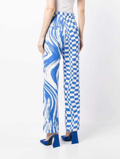 Christopher John Rogers Wave Check High-rise Bi-print Tapered Pant In 白色
