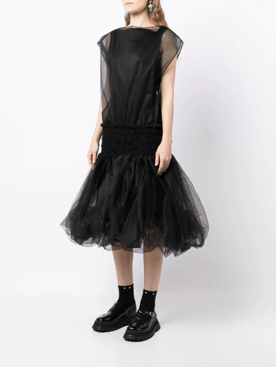 Shop Molly Goddard Tulle Overlay Midi Dress In 黑色