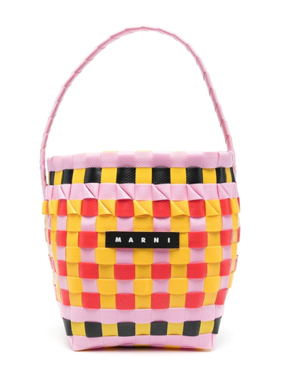 Shop Marni Logo-patch Bucket Bag In 粉色