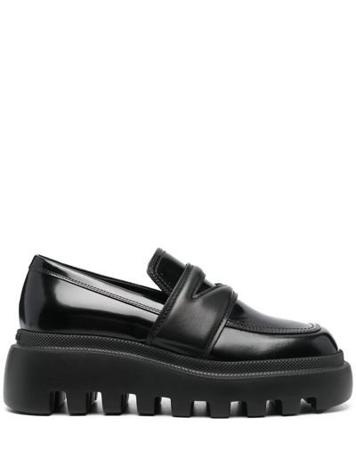 SQUARE-TOE LEATHER PLATFORM LOAFERS