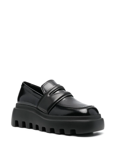 Shop Vic Matie Square-toe Leather Platform Loafers In 黑色