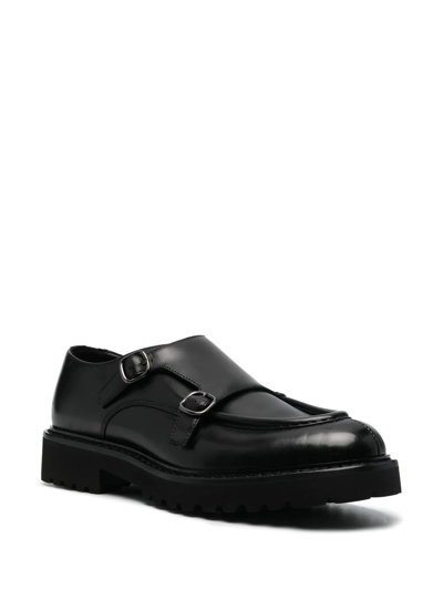 Doucal's Double-buckle Leather Monk Shoes In 黑色