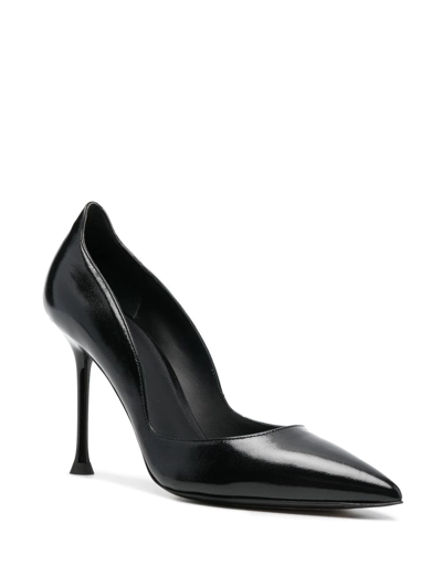 Shop Alevì Pretty Pointed Leather Pumps In 黑色