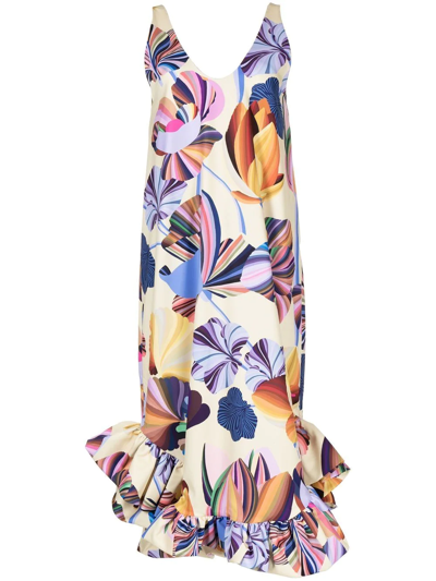 Shop Kika Vargas All-over Floral-print Dress In 黄色
