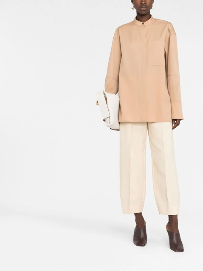Jil Sander Collarless Button-front Shirt In 褐色