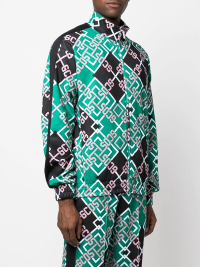 Gcds Monogram-pattern Zip-up Jacket In 绿色