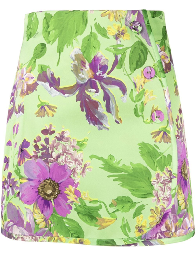 Shop Vivetta High-waisted Floral Mini Skirt In Green