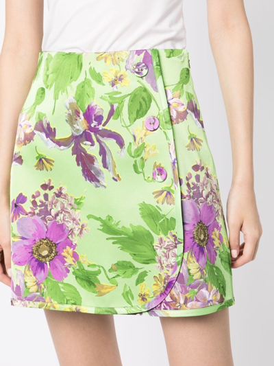 Shop Vivetta High-waisted Floral Mini Skirt In Green