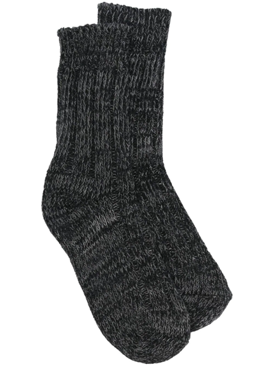 Birkenstock Logo-patch Ribbed-knit Socks In 黑色