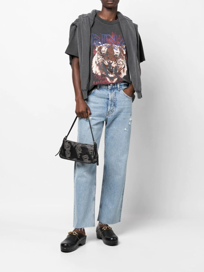 Anine Bing Gavin Blue Reservoir High Waist Distressed Nonstretch Ankle Jeans In Blue
