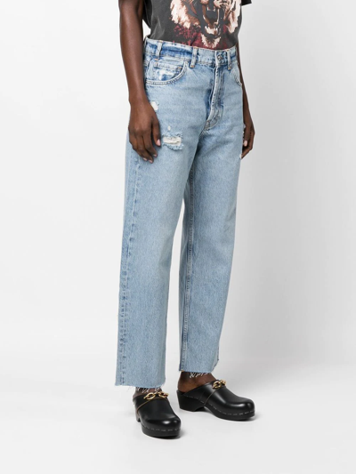 Anine Bing Gavin Blue Reservoir High Waist Distressed Nonstretch Ankle Jeans In Blue