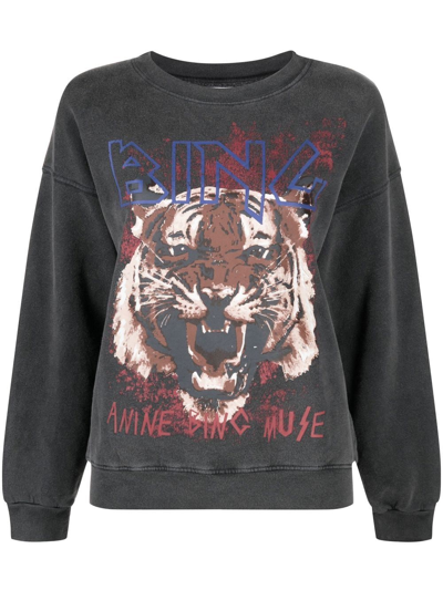 Shop Anine Bing Tiger Garment-dyed Sweatshirt In 黑色