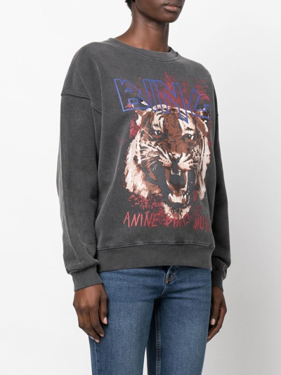 Shop Anine Bing Tiger Garment-dyed Sweatshirt In 黑色