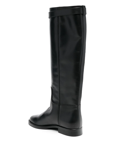 Via Roma 15 Tall Leather Boots With Metallic Lock Detail In Black