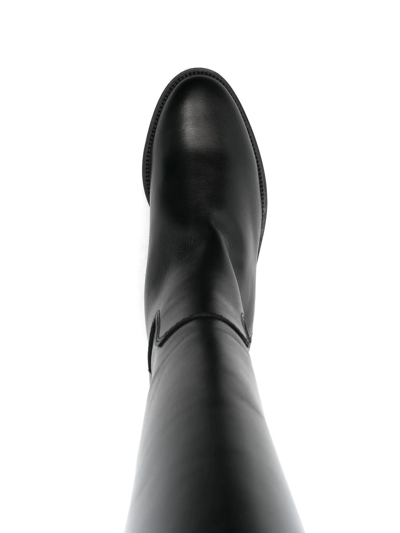 Via Roma 15 Tall Leather Boots With Metallic Lock Detail In Black