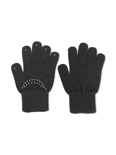 Shop Monnalisa Crystal-embellished Knitted Gloves In 黑色