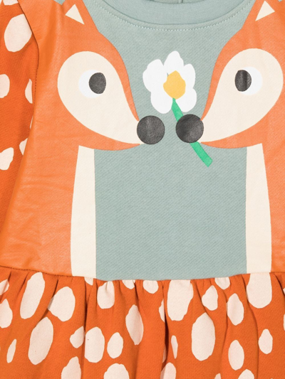 Shop Stella Mccartney Fox-print Organic Cotton Dress In 橘色