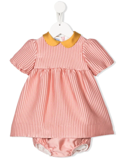 Shop Mi Mi Sol Striped Puff-sleeve Dress In 粉色