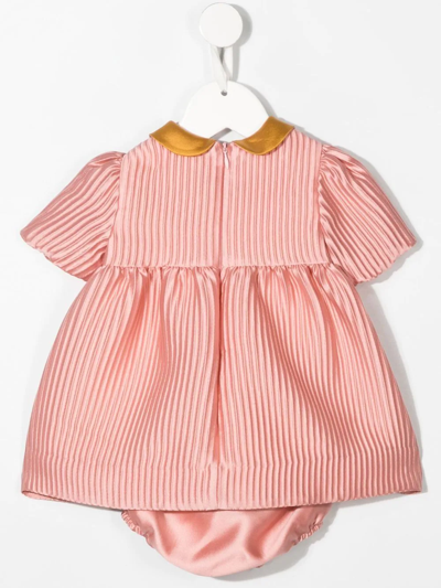 Shop Mi Mi Sol Striped Puff-sleeve Dress In 粉色