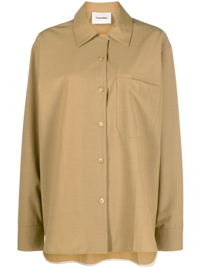 Shop Nanushka Classic-collar Overshirt In 褐色
