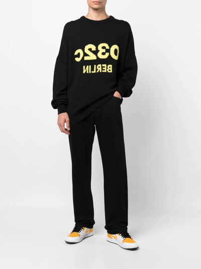 Shop 032c Intarsia-knit Logo Crew-neck Jumper In 黑色