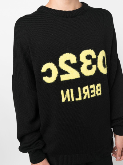 Shop 032c Intarsia-knit Logo Crew-neck Jumper In 黑色