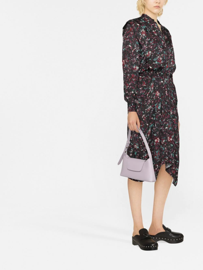 Isabel Marant Étoile Okleya Floral Pleated Long-sleeve Midi Dress In 黑色