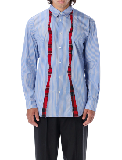 Shop Comme Des Garçons Shirt Striped And Tartan Panels Shirt In Blue Red