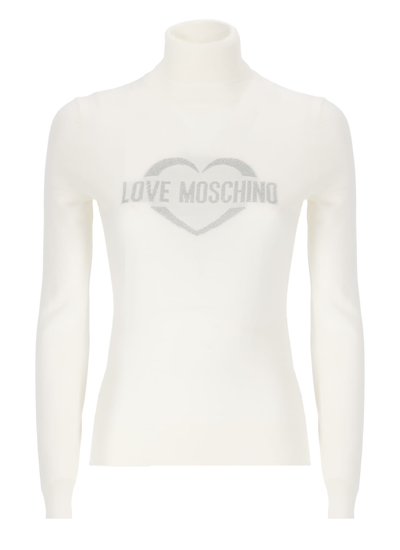 Shop Love Moschino Sweater With Heart Logo In Optical White